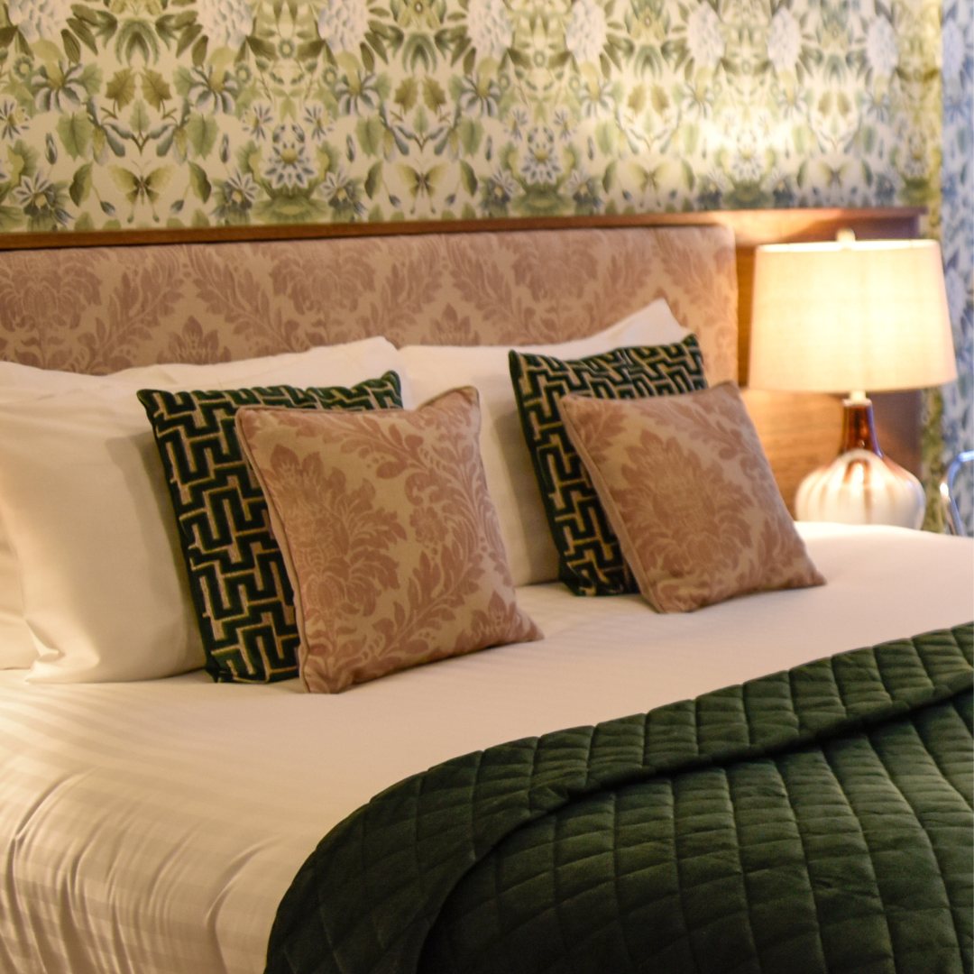 Close up shot of the luxury bed details in the accessible room at Glenesk Hotel