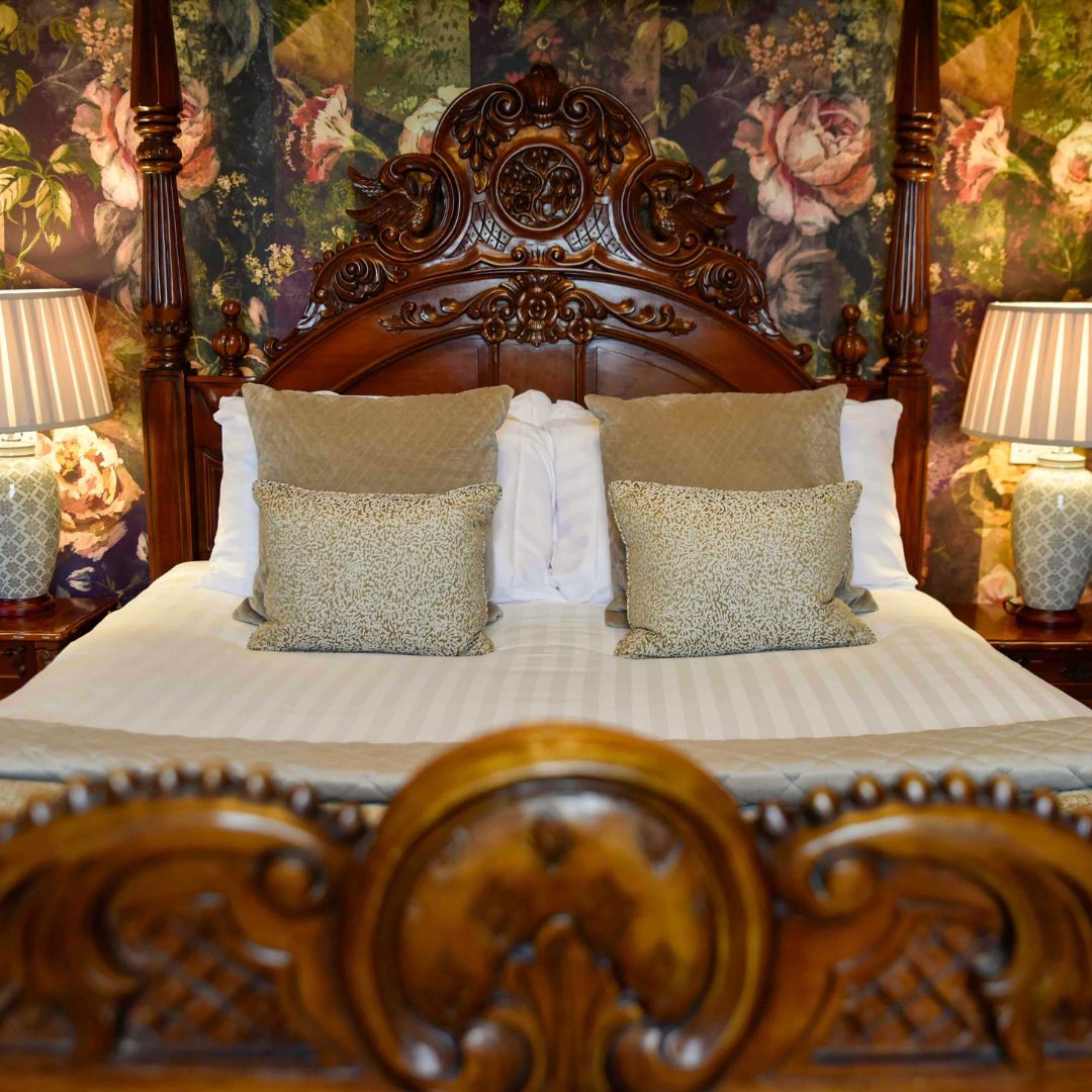close up detail shot of the four poster bed at the Glenesk Hotel Angus